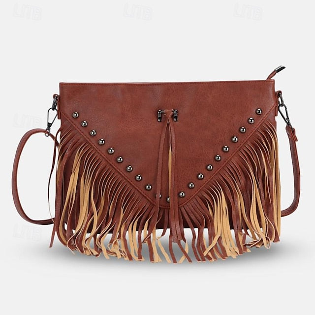 Leather with Fringe Crossbody Bohemian Bag
