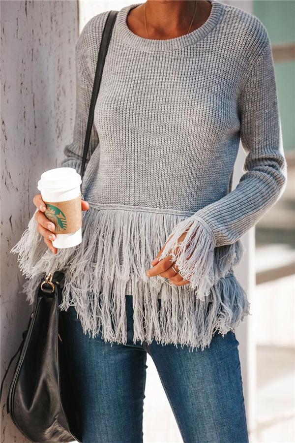ShoptheCIC Elegant Knit Sweater with Joyful Tassels