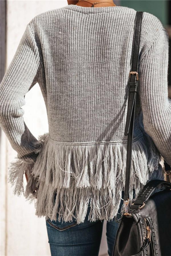 RadyRin Joyful Tassels Knit Sweater for Cozy Elegance