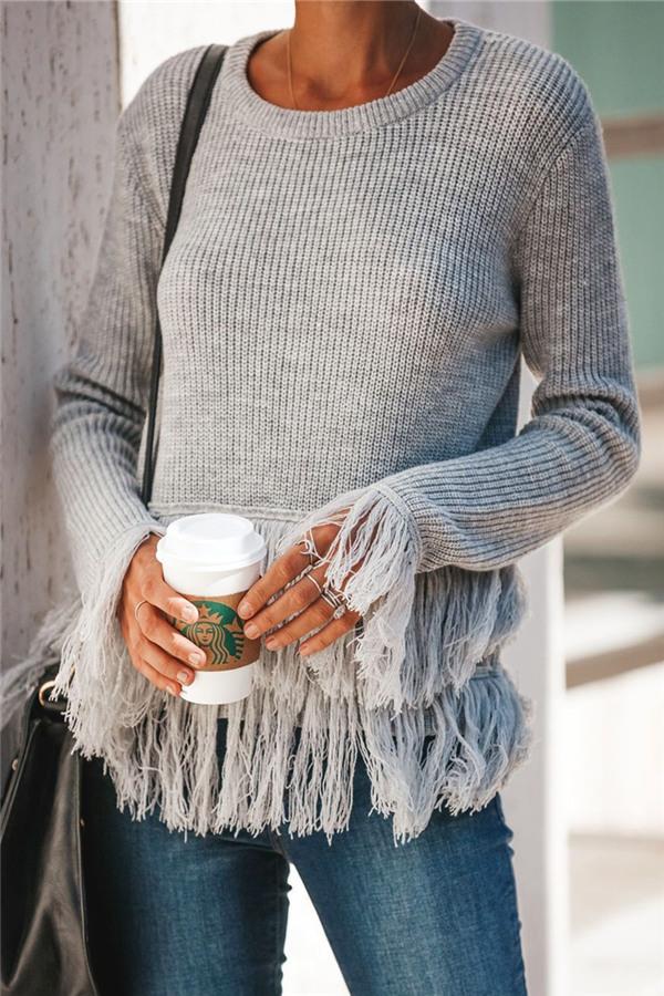 ShoptheCIC Elegant Knit Sweater with Joyful Tassels