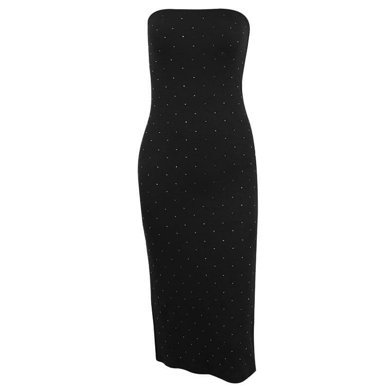 Solid beaded slit backless tube midi dress - View 2