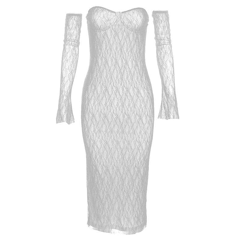 Lace gloves sweetheart neck backless tube midi dress - View 8