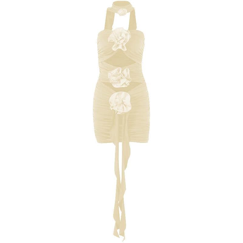 Flower Applique Strapless Cut Out Ruched Bodycon Mini Dress - View 8