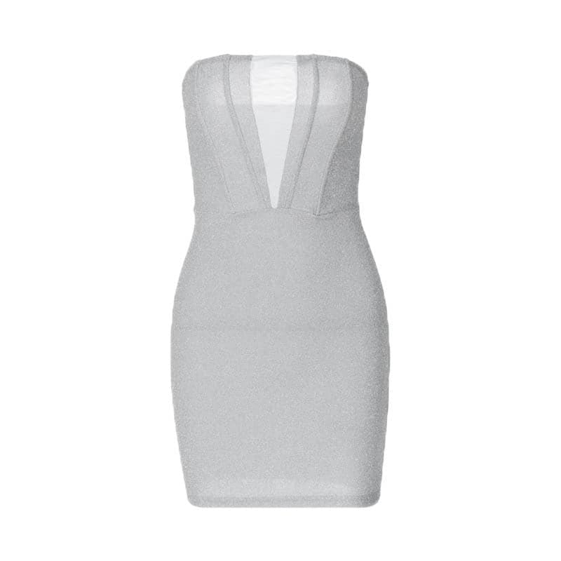 Glitter Strapless Deep V-Neck Bodycon Mini Dress - View 7