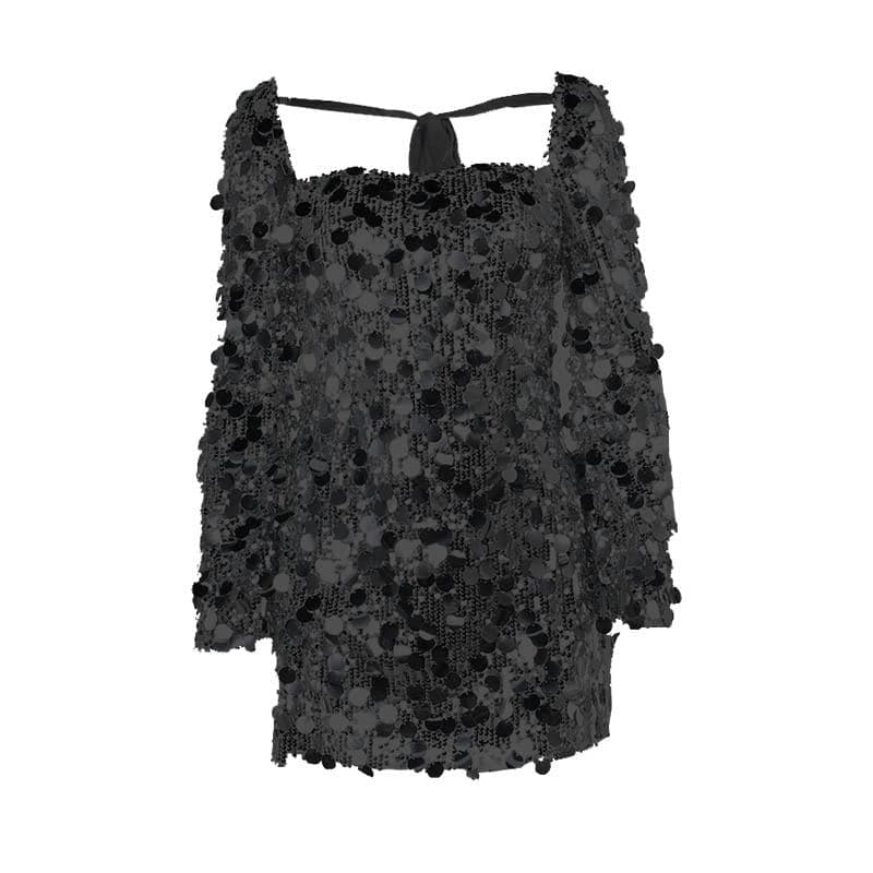 Glitter self tie long sleeve slit backless mini dress - View 8