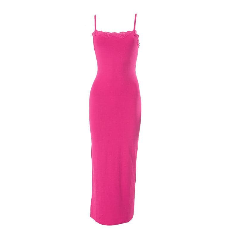 Lace hem square neck solid backless cami maxi dress - View 13