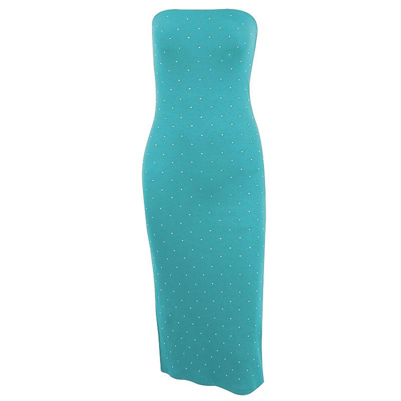 Solid beaded slit backless tube midi dress - View 9