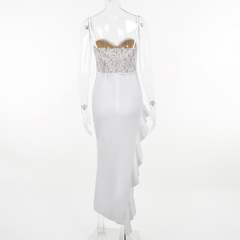 Lace contrast corset sweetheart neck ruffle irregular cami maxi dress - View 3