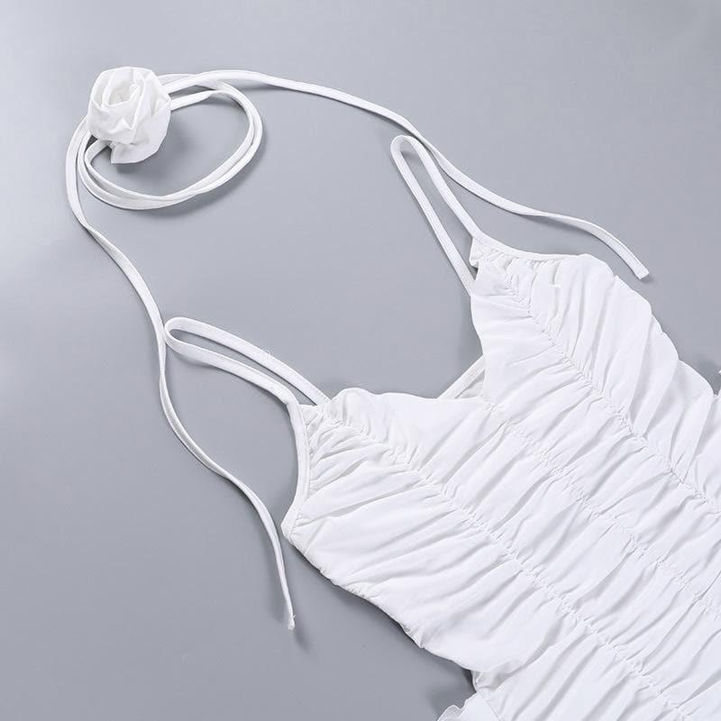 V-Neck Spaghetti Strap Ruched Bodycon Mini Dress - View 5