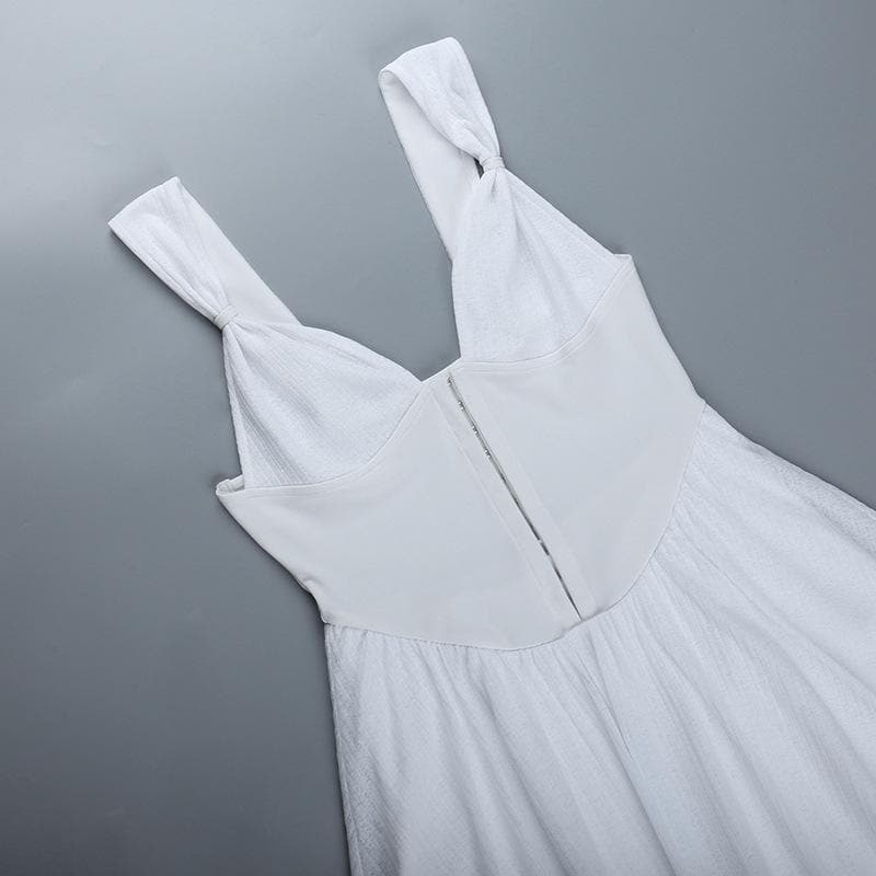 Button patchwork chiffon ruffle low cut mini dress - Final Sale - View 6
