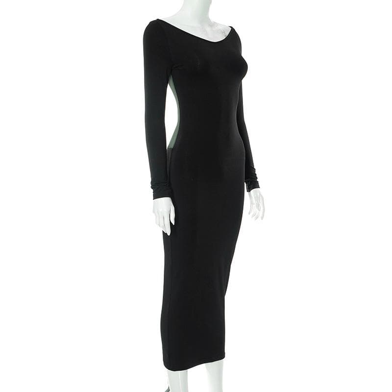 Patchwork mesh long sleeve contrast v neck midi dress - View 4