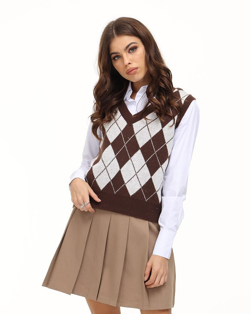 Esthea Argyle Sweater Vest - Fashionpara
