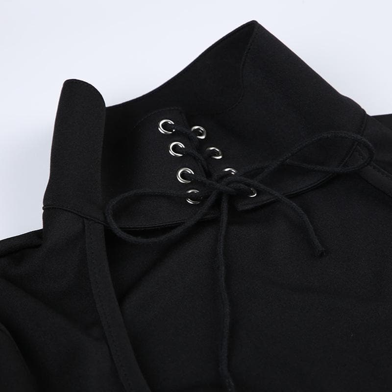 Lace up hollow out solid long sleeve maxi dress - View 5