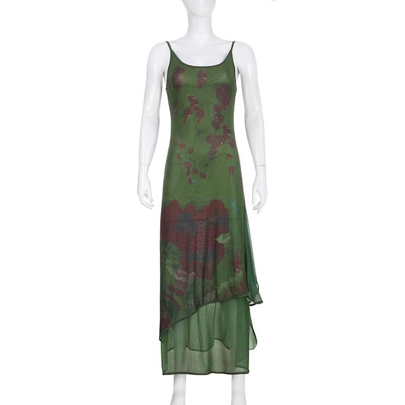 PRE ORDER - Mesh contrast patchwork u neck backless cami maxi dress - View 8