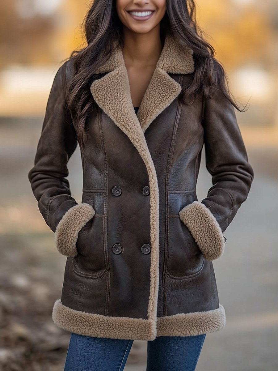Vintage Lambswool Lapel Pocket Sheepskin Warm Coat - Fashionpara