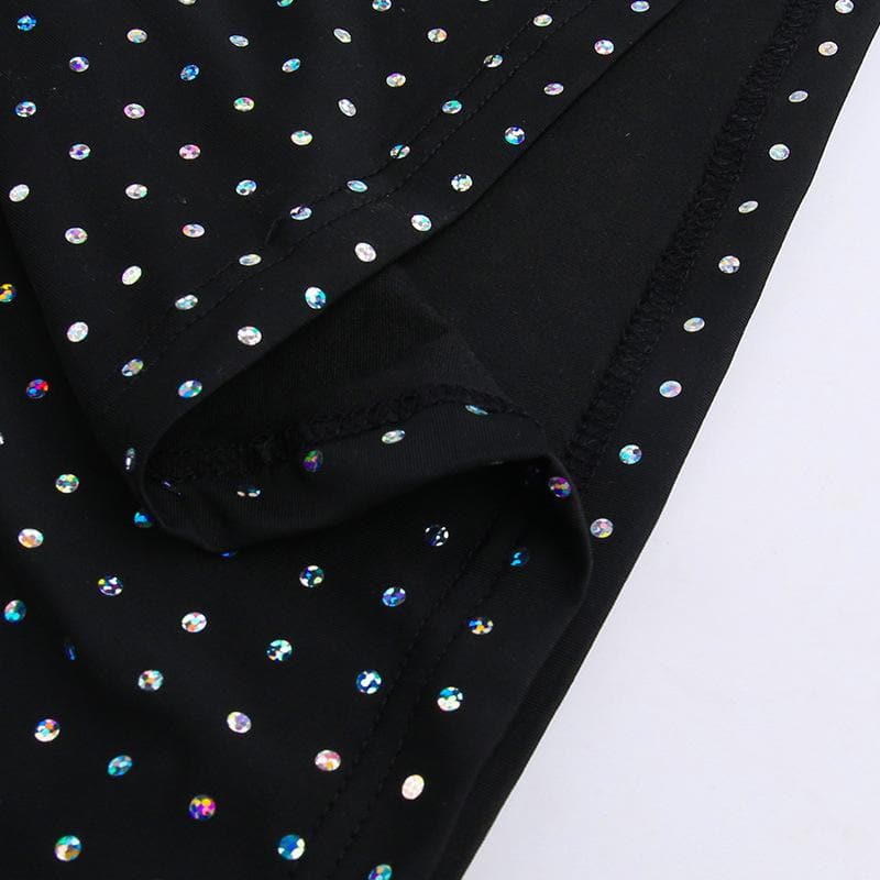 Polka dot contrast hollow out long sleeve mesh midi dress - View 8