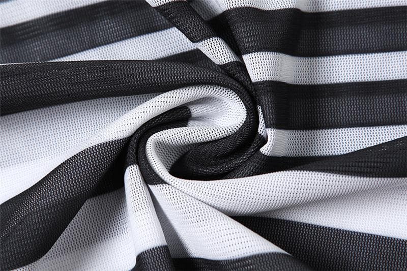 Irregular sheer mesh see through one shoulder striped mini dress - View 7