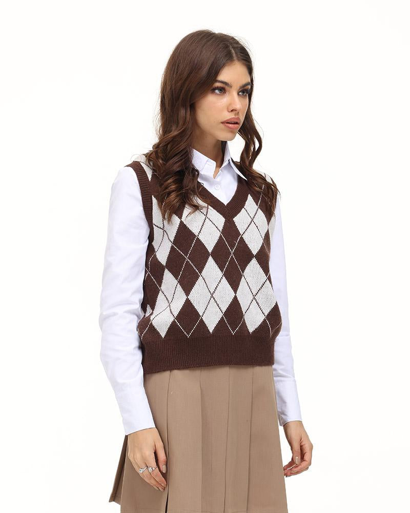 Esthea Argyle Sweater Vest - Fashionpara
