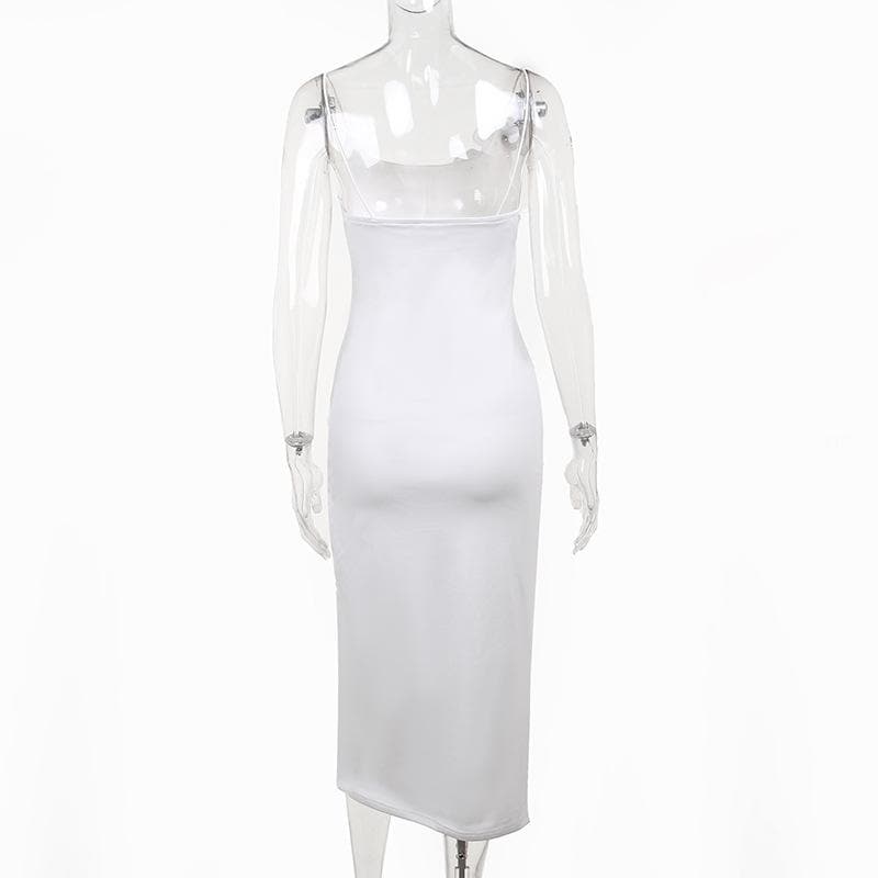 Square Neck Spaghetti Strap Flower Applique Ruched Maxi Dress - View 4