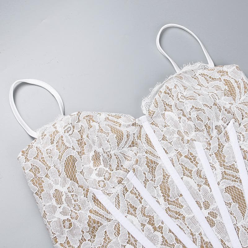 Lace contrast corset sweetheart neck ruffle irregular cami maxi dress - View 4