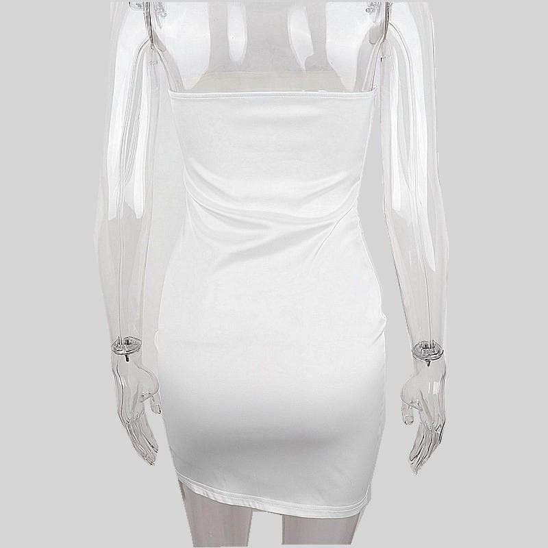 Feather off shoulder solid backless tube dress - View 3