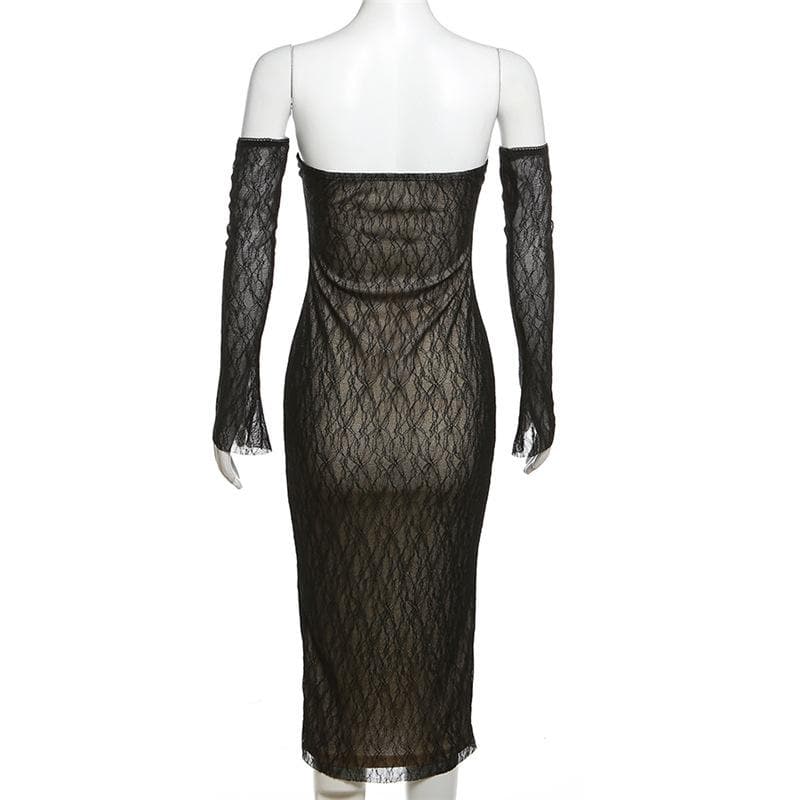 Lace gloves sweetheart neck backless tube midi dress - View 5