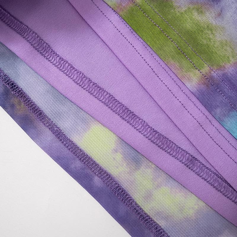 Ruched tie dye sleeveless crewneck mesh mini dress - Final Sale - View 12