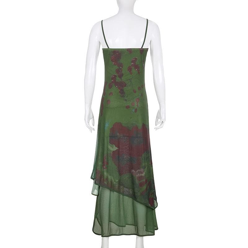 PRE ORDER - Mesh contrast patchwork u neck backless cami maxi dress - View 4