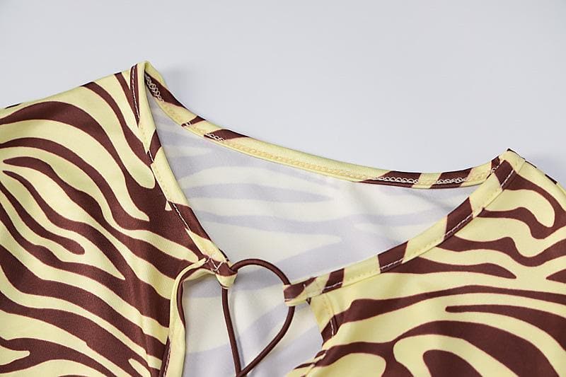 Long sleeve lace up zebra print midi dress - View 4