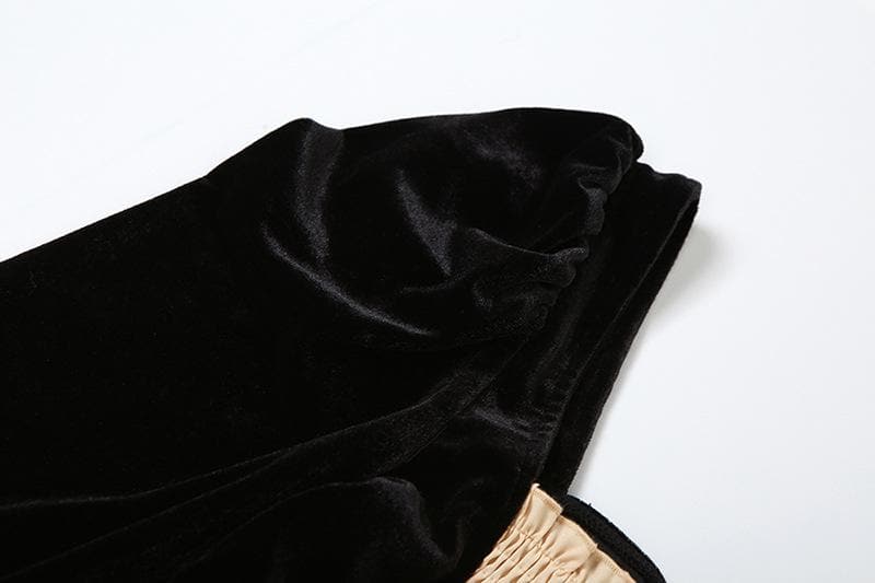 Smocked patchwork ruched contrast long sleeve velvet mini dress - View 5