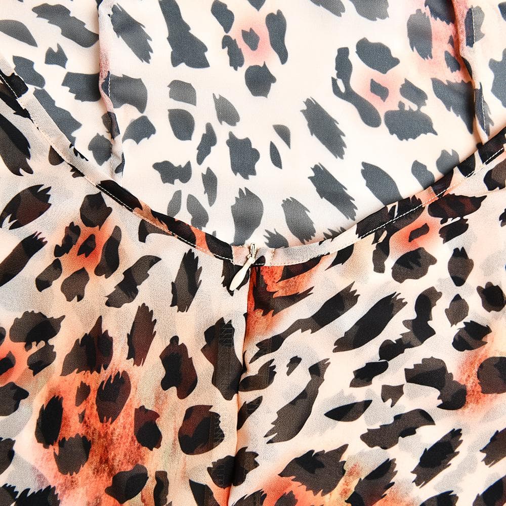 Cross back contrast leopard print v neck lace patchwork maxi dress - View 8
