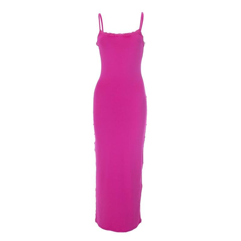 Lace hem square neck solid backless cami maxi dress - View 4