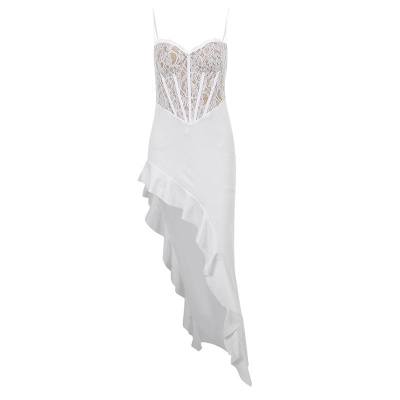 Lace contrast corset sweetheart neck ruffle irregular cami maxi dress - View 2