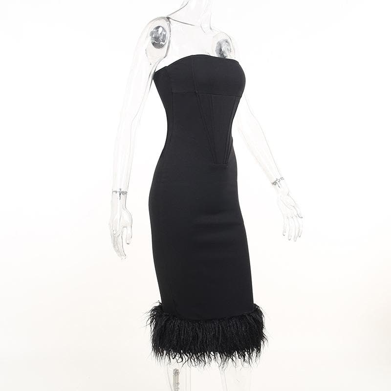 Sleeveless solid feather backless tube dress - View 3