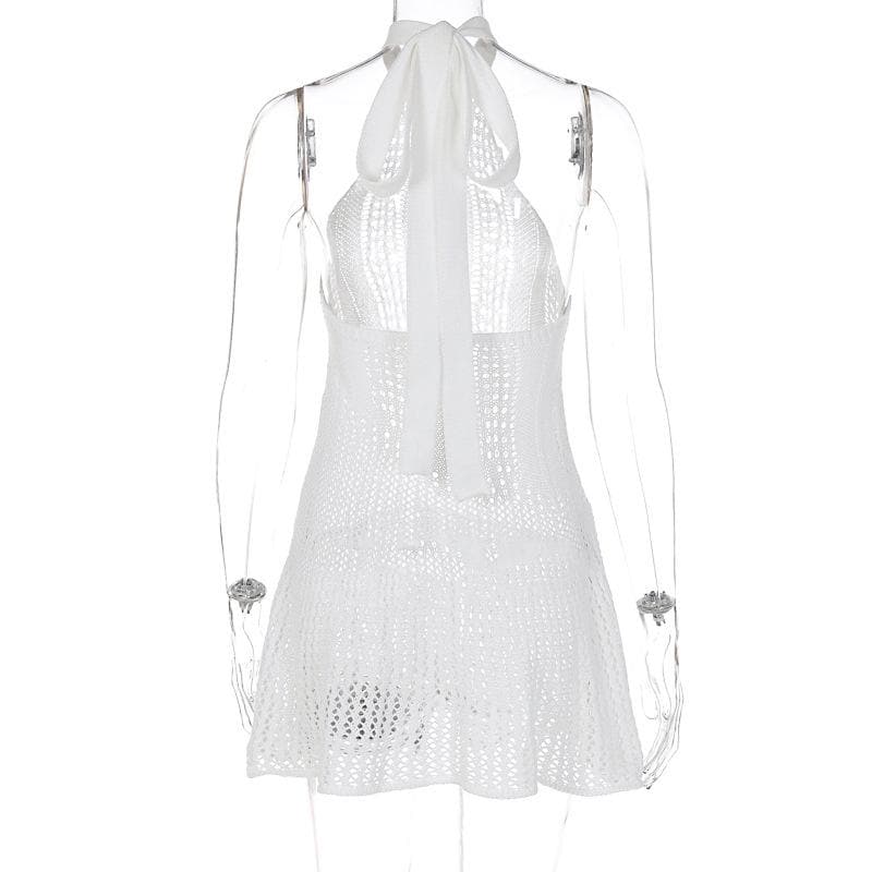 Crochet Halter Neck Fit and Flare Mini Dress - View 4