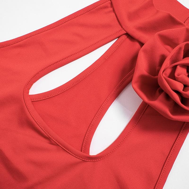 Halter Neck Cut Out 3D Rosette Ruffle Bodycon Mini Dress - View 6