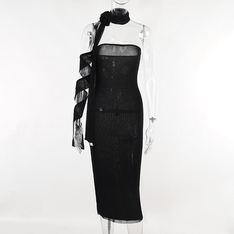 One Shoulder Rosette Tie Bodycon Maxi Dress - View 8