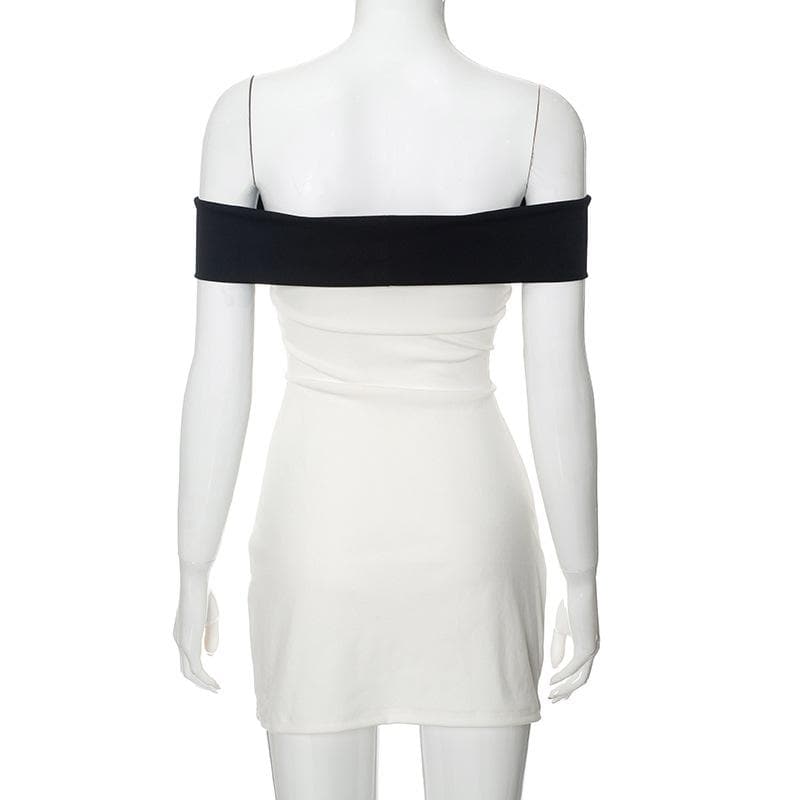 Bowknot applique contrast off shoulder backless mini dress - View 4