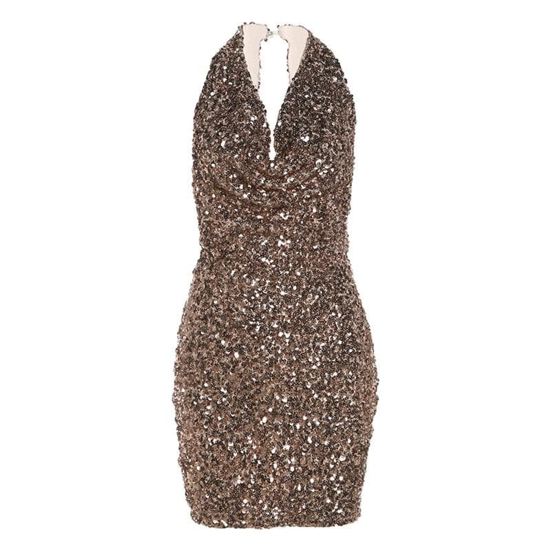 Sequin Cowl Neck Bodycon Mini Dress - View 8