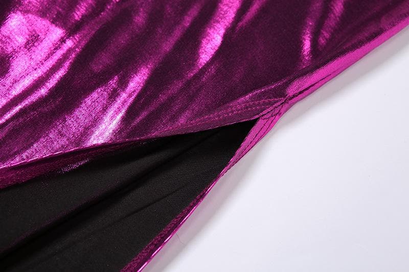 Metallic notch neck slit backless cami midi dress - View 6