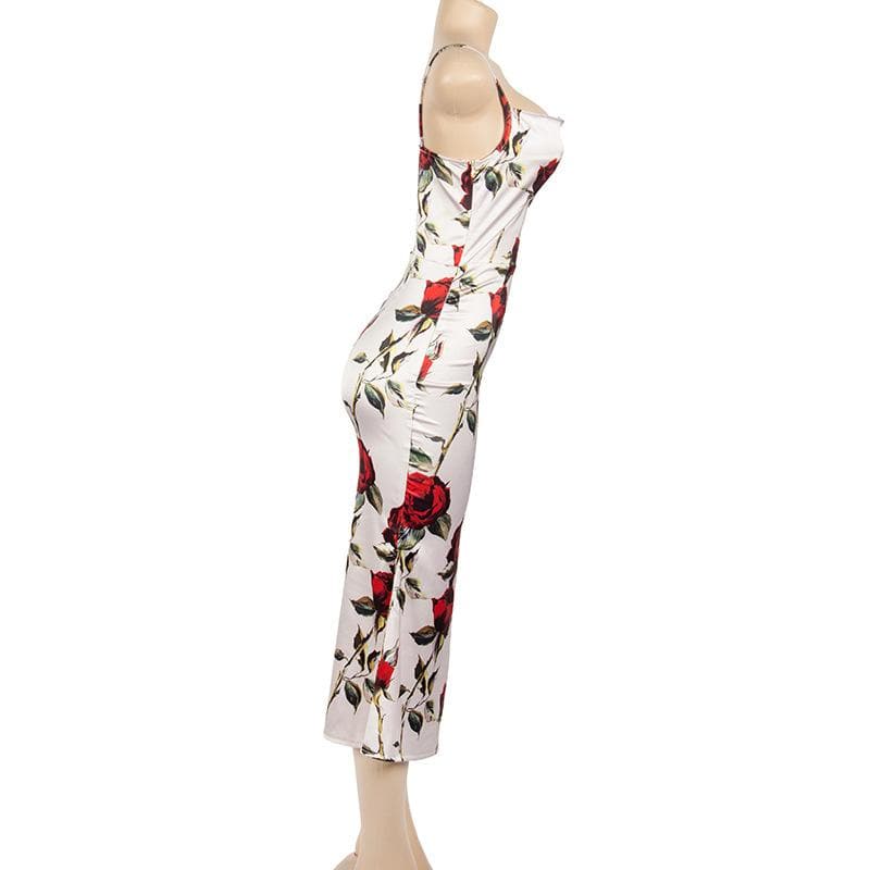 Satin Floral Print Cowl Neck Spaghetti Strap Slip Midi Dress - View 7