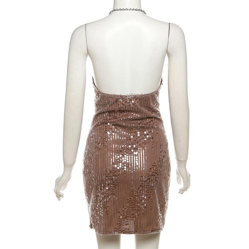 Sequin Cowl Neck Chain Strap Bodycon Mini Dress - View 4