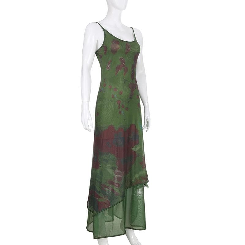 PRE ORDER - Mesh contrast patchwork u neck backless cami maxi dress - View 3