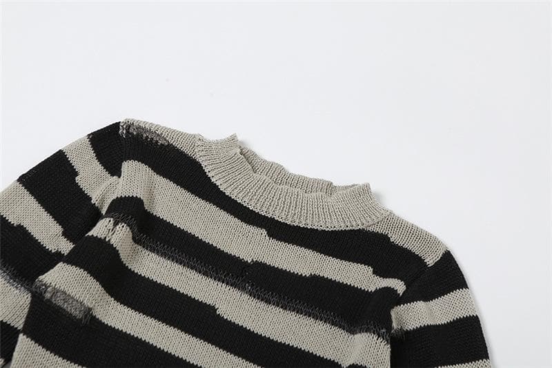 Crochet striped contrast long sleeve crewneck mini dress - View 10