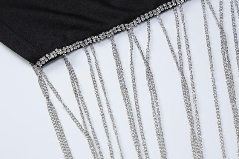 Beaded slit tassels backless patchwork tube mini dress - View 4