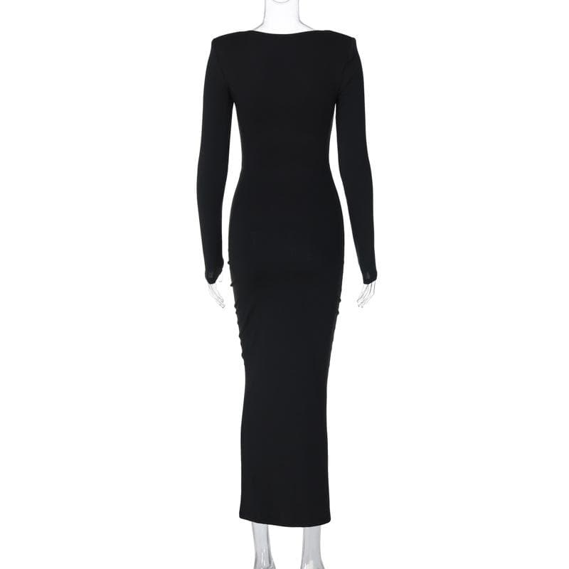 V-Neck Long Sleeve Flower Applique Cut Out Bodycon Maxi Dress - View 3