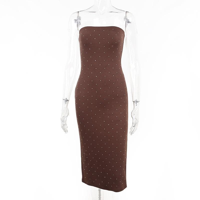 Solid beaded slit backless tube midi dress - View 4