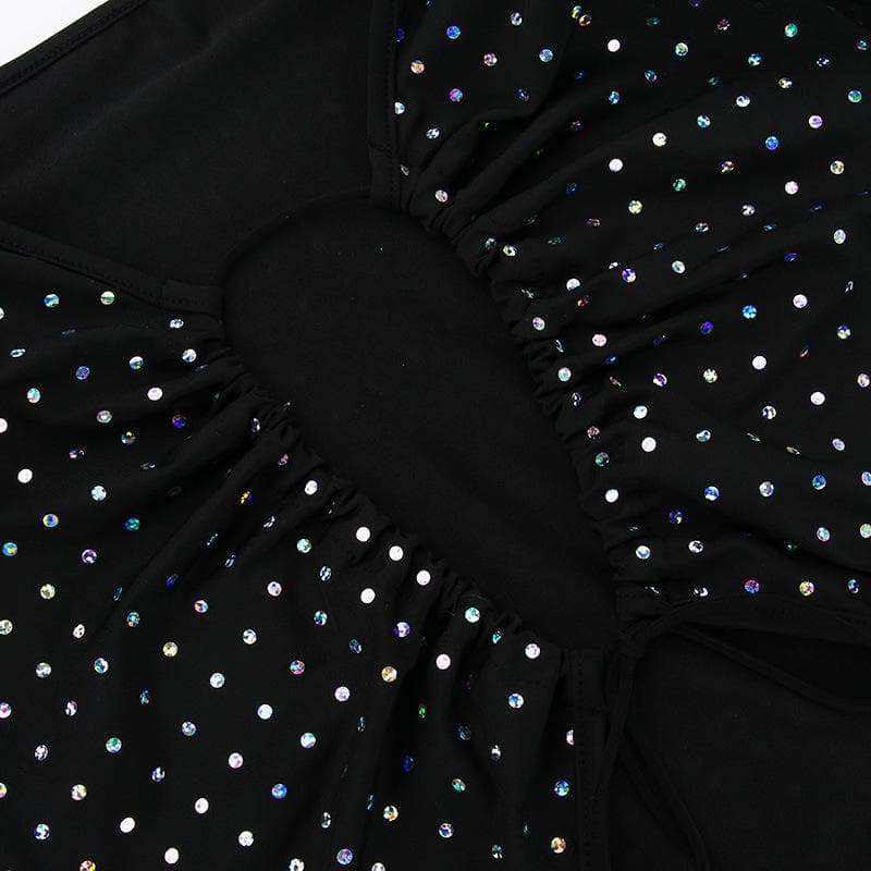 Polka dot contrast hollow out long sleeve mesh midi dress - View 5