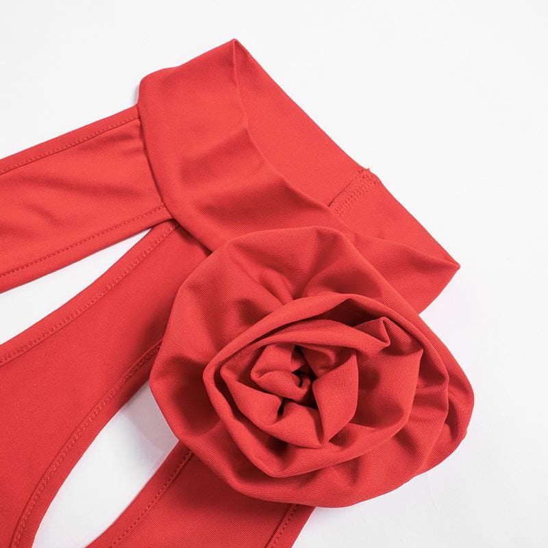 Halter Neck Cut Out 3D Rosette Ruffle Bodycon Mini Dress - View 5