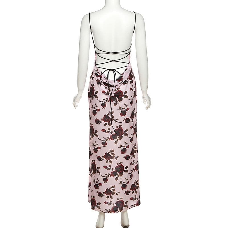 Floral Print Square Neck Spaghetti Strap Ruched Slip Maxi Dress - View 4